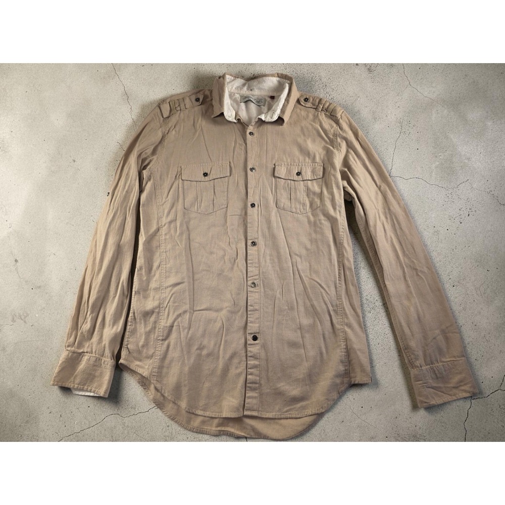 Sovereign Code Size Medium Womens Button Up Shirt Wheat Beige 100% Cotton Long